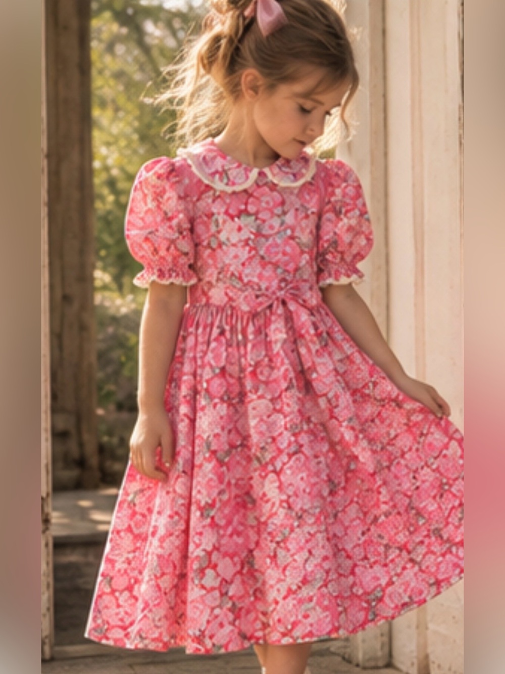 Vintage Laura Ashley Mother & Child Floral Dress Girls 9–10Y Pink Cotton